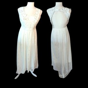 lace bodice backless flowy chiffon embroidered High Low white dress sz 4